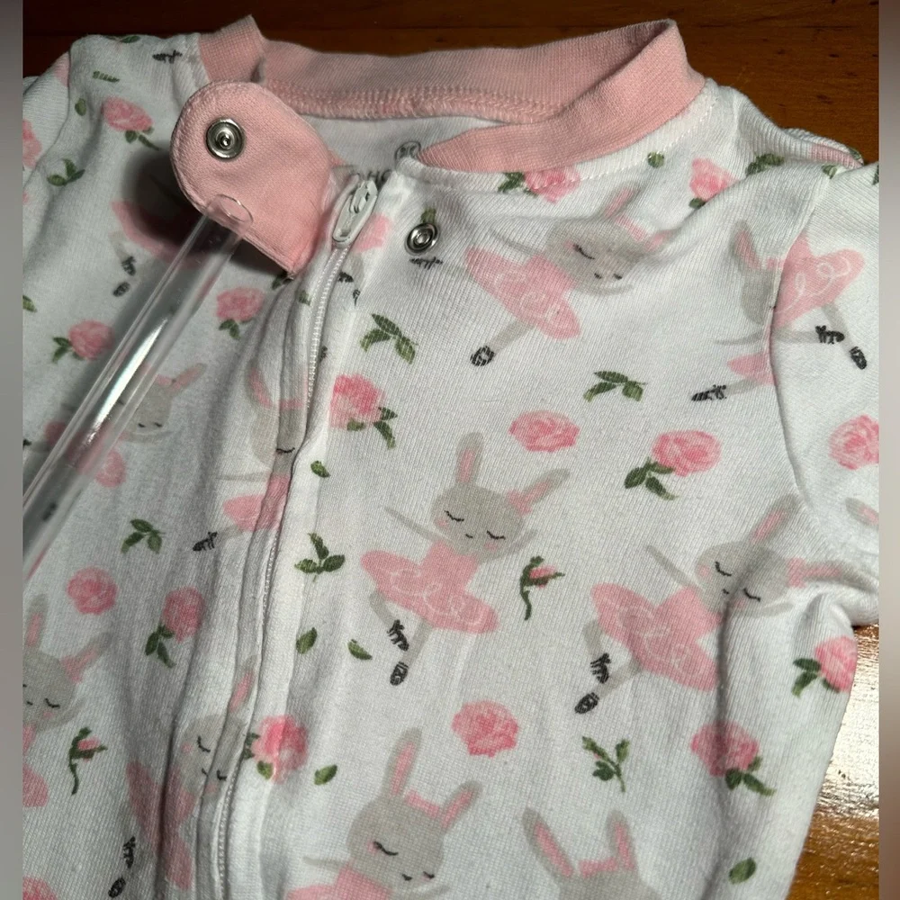 Honest Organic Cotton Gray Ballerina Bunnies Pink Roses Adorable Sweet ~3-6 Mos.